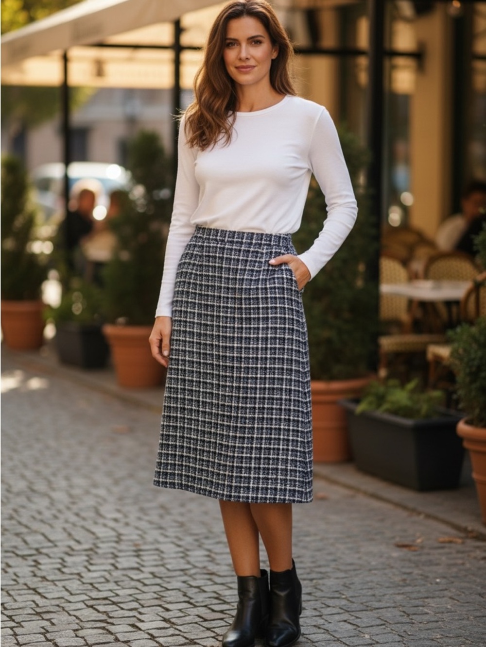 ETRO Classic Navy and White Tweed Pencil Skirt